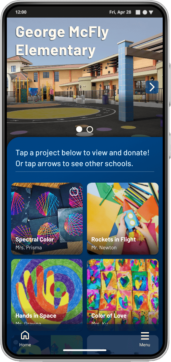 4cdonations mobile app first home screen