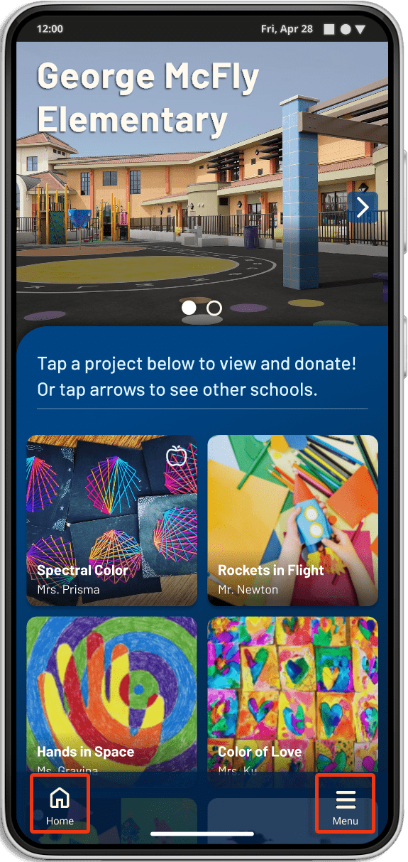 4cdonations lo-fi school select screen (mobile app)