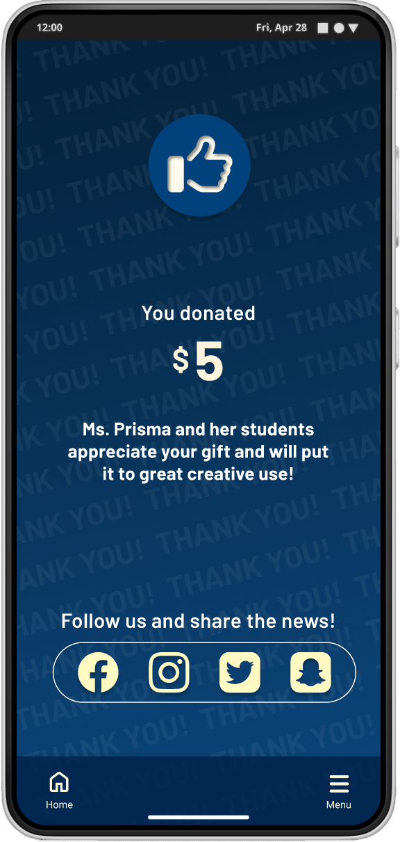 4cdonations mobile app success screen