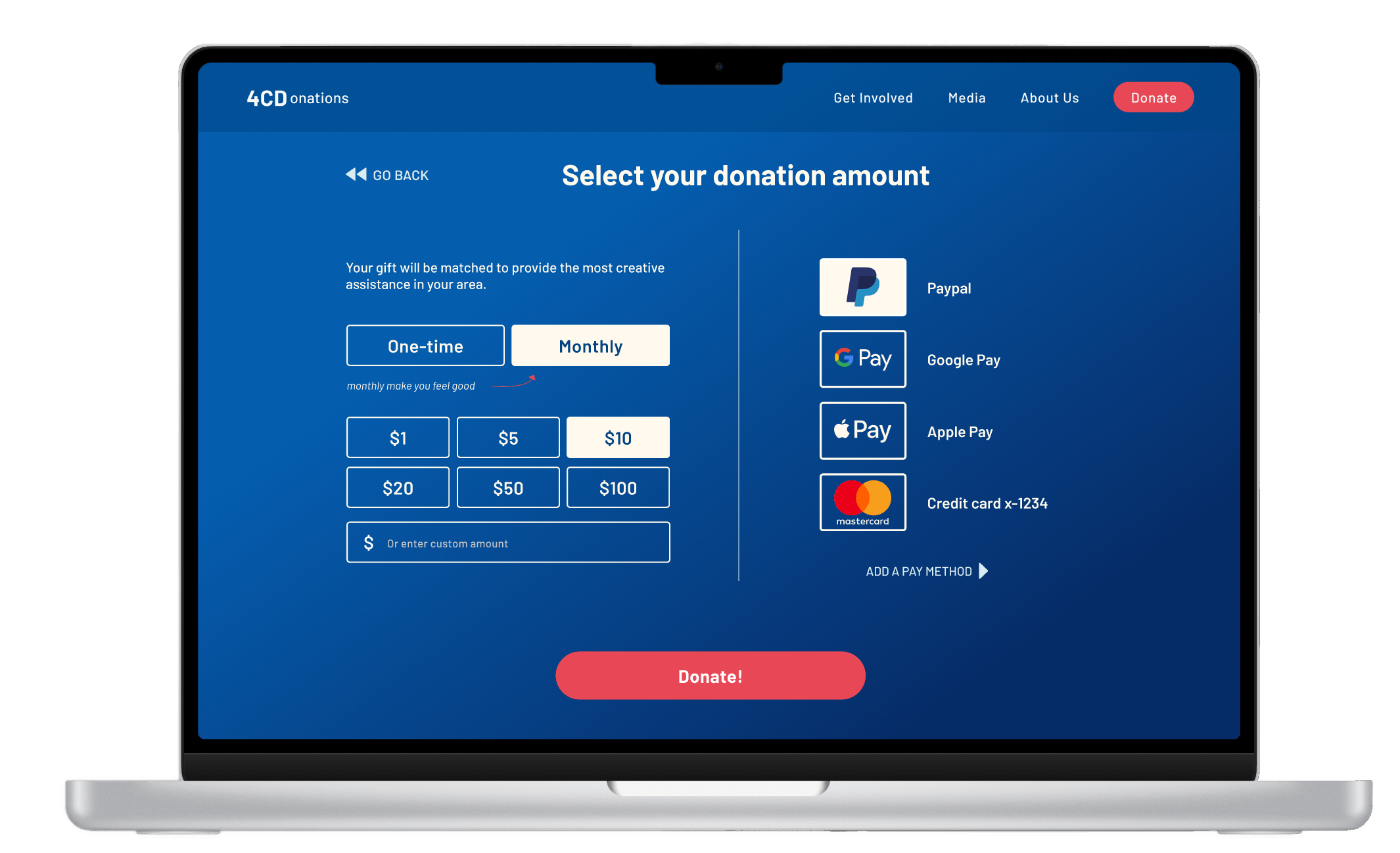 4cdonations desktop website donate page