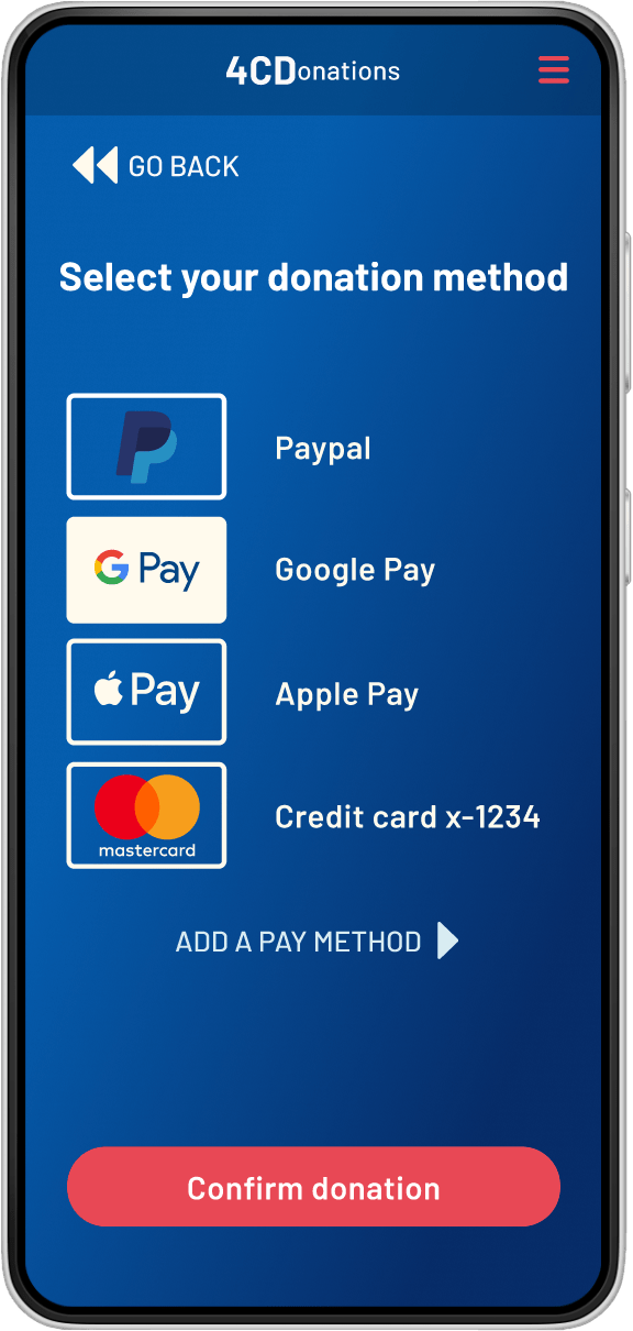 4cdonations mobile website second donate screen