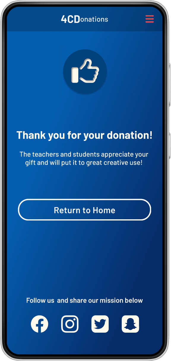 4cdonations mobile website first donate screen