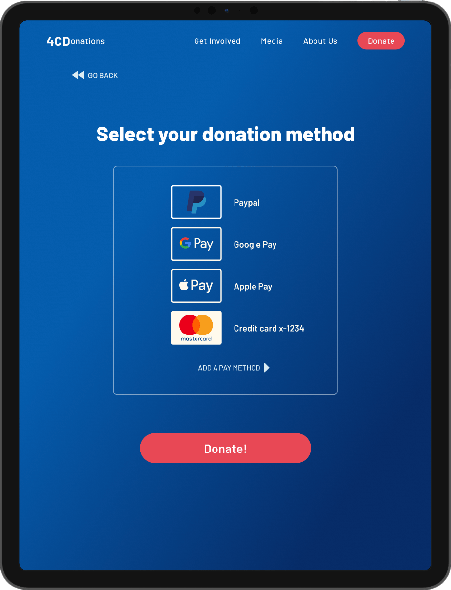 4cdonations tablet website second donate screen