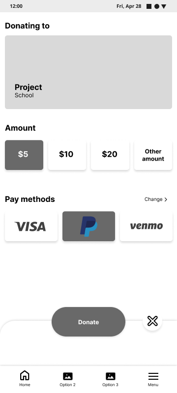 4CDONATIONs, lo-fi mobile app purchase page